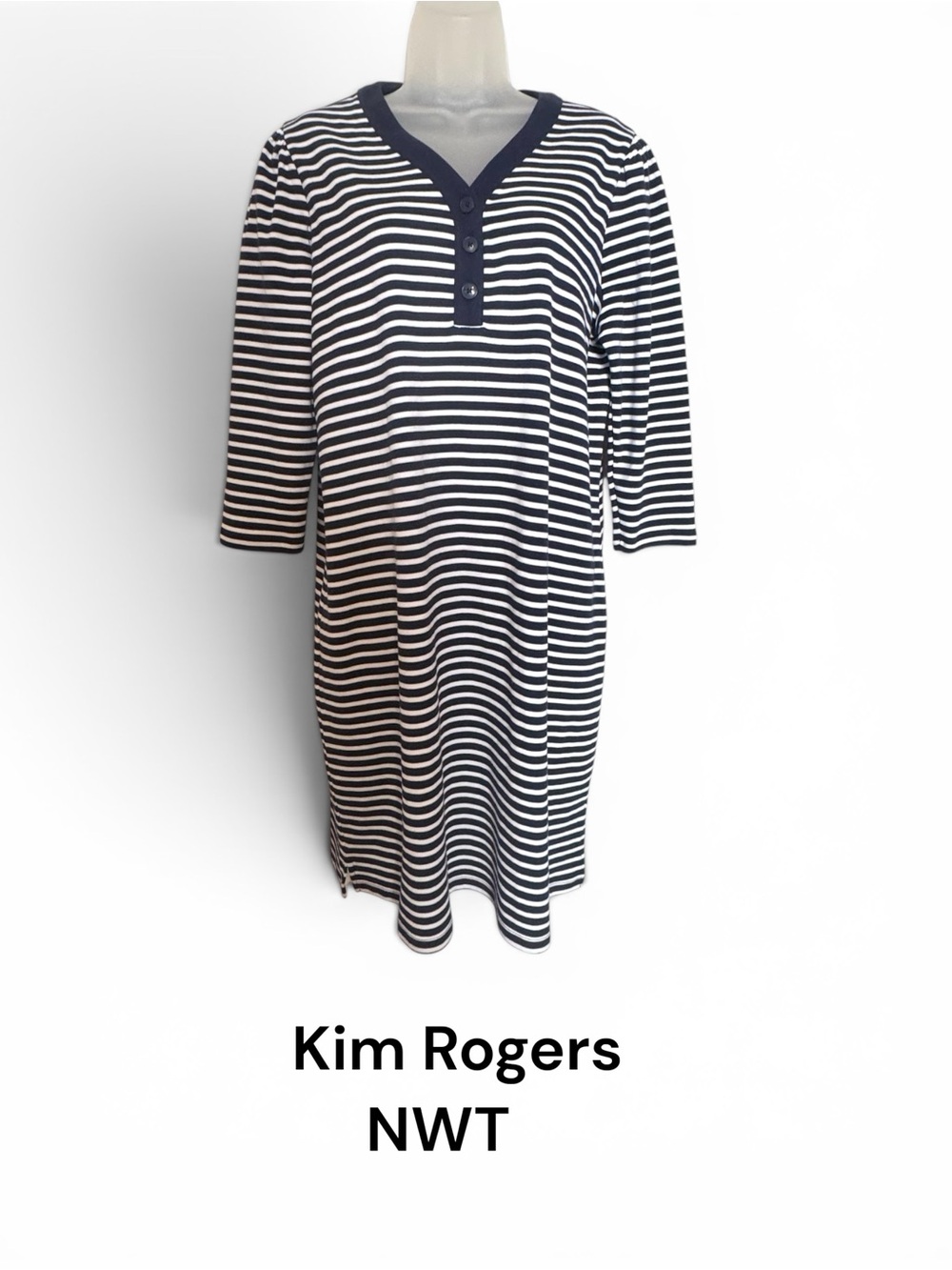NWT Kim Rogers Navy COMFY Striped Casual Summer Dress   MEDIUM    #CL